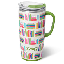 Load image into Gallery viewer, Swig Book Club Travel Mug with images of stacks of books