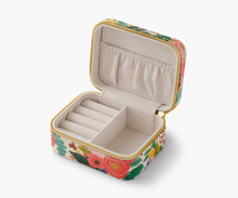 Load image into Gallery viewer, Rifle Paper Garden Party Travel Jewelry Case open with ring holder and compartments