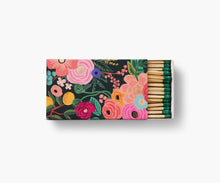 Load image into Gallery viewer, Rifle Paper Garden Party Safety Matches with the box open to show the green tipped matches