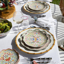 Load image into Gallery viewer, Place setting with Juliska Sofia Dessert/Salad Plate dinner plate and bamboo charger