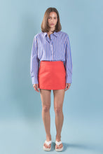 Load image into Gallery viewer, Blue & Orange Stripe Cotton Shirt long sleeve collared button down shirt with blue orange and white stripes