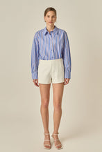 Load image into Gallery viewer, woman in Blue & Orange Stripe Cotton Shirt paired with white shorts