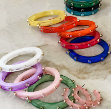 Load image into Gallery viewer, Renee Resin and Rhinestone Bangle in Mint - FINAL SALE