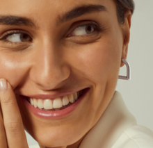 Load image into Gallery viewer, Small Deco Stirrup Silver Plated Earrings