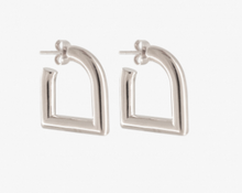 Load image into Gallery viewer, Small Deco Stirrup Silver Plated Earrings