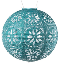 Load image into Gallery viewer, Soji Stella - Boho Globe - 12" Solar Lantern - Mineral Green / Metallic Emerald