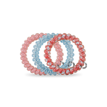 Load image into Gallery viewer, three hair ties with red white and blue patterns