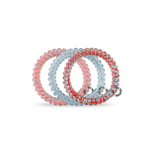Load image into Gallery viewer, three hair ties with red white and blue patterns