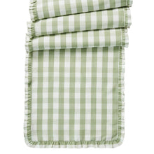 Load image into Gallery viewer, Juliska Gingham Ruffle 18" x 90" Table Runner sea grass