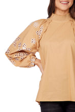 Load image into Gallery viewer, Tan Emilia Eyelet Top