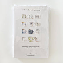 Load image into Gallery viewer, image of tea towel with many watercolor style mugs