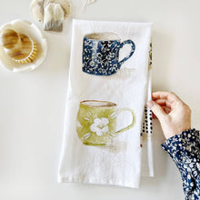 Load image into Gallery viewer, Tea Towel with two watercolor style Mugs