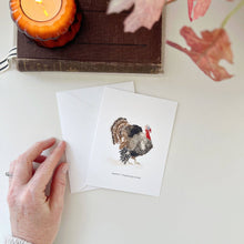 Load image into Gallery viewer, Thanksgiving Turkey Greeting Card and envelope on a desk