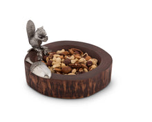 Load image into Gallery viewer, wooden bowl filled with nuts and a silver color squirrel standing on the rim of the bowl next to a acorn shaped scoop