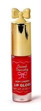 Load image into Gallery viewer, red lip gloss with a gold lid accented with a bow