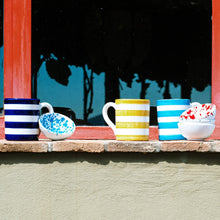 Load image into Gallery viewer, Vietri Amalfitana Stripe Mugs on a windowsill