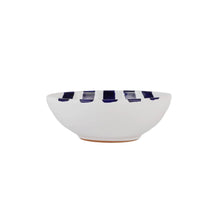 Load image into Gallery viewer, White bowl with five dark blue stripes on the inside of the bowl, the outside of the bowl is white