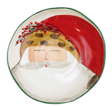 Load image into Gallery viewer, wide shallow bowl with a painted image of Santa in a hat with animal print trim