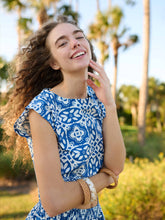 Load image into Gallery viewer, Brooks Ave Walker Boxy Crop Top - Rosetta Tile Navy