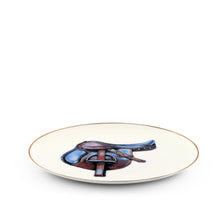 Load image into Gallery viewer, side view of round plate with image of an English Saddle