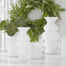 Load image into Gallery viewer, White Glass Ribbed Hourglass Fluted Vase