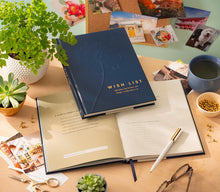 Load image into Gallery viewer, Wish List Life Plans, Big Dreams, and Things I Really Want to Do Book on a tabled filled with craft supplies