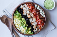 Load image into Gallery viewer, Wooden Salad Fork and Spoon Serving Set and bowl with salad