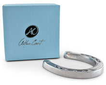 Load image into Gallery viewer, Arthur Court Horseshoe Napkin Weight with blue Arthur Court box