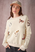 Load image into Gallery viewer, Western Embroidered Knit Top in Nude with embroidered horse motifs