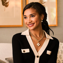 Load image into Gallery viewer, person wearing Capucine de Wulf Berry Drop Stud Earrings Pearl and similar necklace and pendant