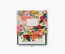Load image into Gallery viewer, Rifle Paper Garden Party Thank You Keepsake Card Box open to show cards