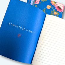 Load image into Gallery viewer, open lined notebook with blue cover