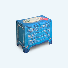 Load image into Gallery viewer, candy box packaging shaped like a dresser side view showing width