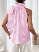 Load image into Gallery viewer, Fashion Striped Lace High Collar Tied Sleeveless Top back view