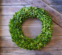 Load image into Gallery viewer, Preserved Boxwood Country Manor Wreath - Round on wood wall