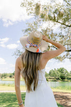 Load image into Gallery viewer, Tipsy Threads Natural Palm Sun Hat with embroidered gator and white orange and blue cord