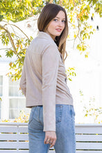 Load image into Gallery viewer, person wearing Suede Moto Jacket in Grey back view