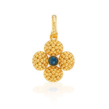 Load image into Gallery viewer, back of Capucine de Wulf Berry Clover Double Sided Pendant with Blue Labradorite center and gold petals