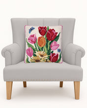 Load image into Gallery viewer, Springtime Tulips Hook Pillow on a chair