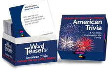 Load image into Gallery viewer, Word Teasers - Celebrate America! American Trivia 250th Limited Edition open box and cards