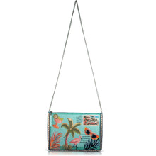 Load image into Gallery viewer, Coastal Notes Tropical Postcard Beaded Crossbody showing length of chain