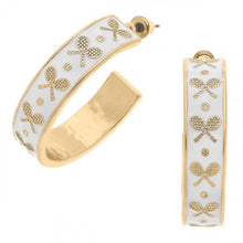 Load image into Gallery viewer, Briar Tennis Racquet Enamel Hoop Earrings
