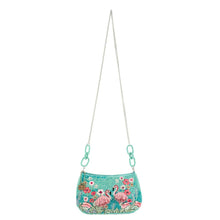 Load image into Gallery viewer, Flirty Flamingos Beaded Pink Flamingos Crossbody Handbag showing chain length