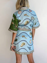 Load image into Gallery viewer, Halobios Belted Shirt Dress - Ocean Vibe black view