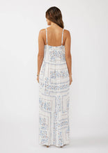 Load image into Gallery viewer, Hi-Lo Spaghetti Strap Patchwork Ruffle Maxi Dress - Creamy/Dusty Blue back view