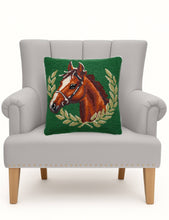 Load image into Gallery viewer, Polo Horse Hook Pillow on a chair