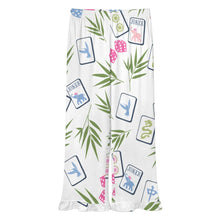 Load image into Gallery viewer, white pants with Mahjong & Palm Ruffle print and ruffles along the hem