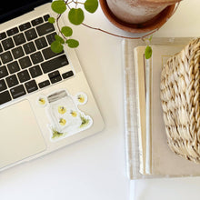 Load image into Gallery viewer, a watercolor-style Fireflies in a glass jar Sticker on a computer