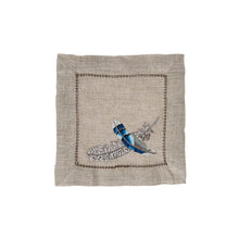 Load image into Gallery viewer, tan square napkins with an embroidered with feathers