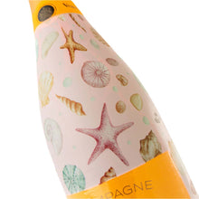 Load image into Gallery viewer, Champagne Bottle covered with the Pink Seashells Champagne Bottle Wrap close up of sea shell pattern